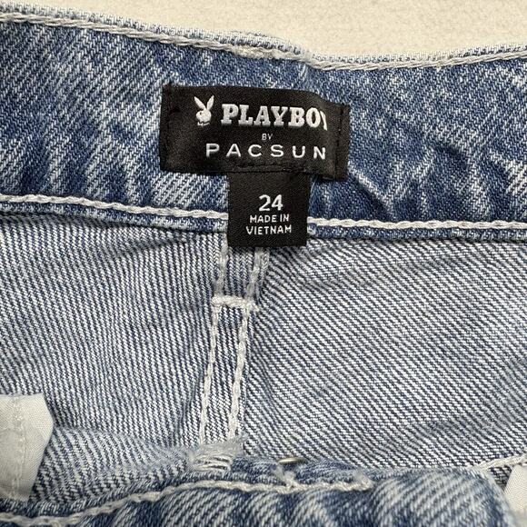 Pac Sun x Playboy Wide Leg Super Distressed Light Wash High Waist Jeans Size 24 - Picture 7 of 16